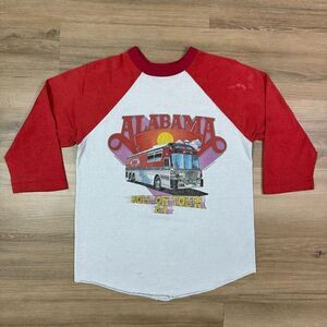 Vintage 1984 Alabama Roll On Tour Graphic Raglan Band Tee Gray Red Retro Country